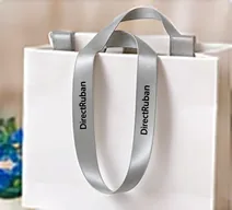 Sac blanc aux anses en ruban satin gris perle imprimé DirectRuban en noir