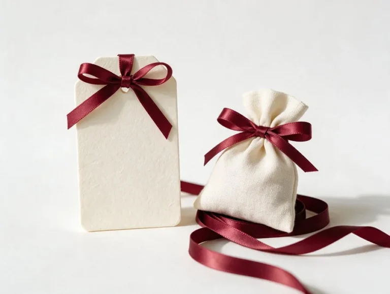 Sachet blanc noué d'un fin ruban rouge